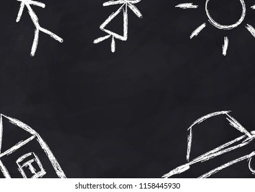 chalkboard background with children's chalk drawings, back to school