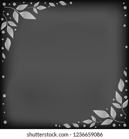 Chalkboard background with decorative edges of white leaves and dots for decoration, wedding invitation, greeting card, text, family tree, chalk lettering, restaurant, cafe, bar