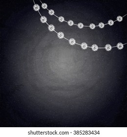 Chalkboard background with drawing bunting decor. Vector texture EPS10