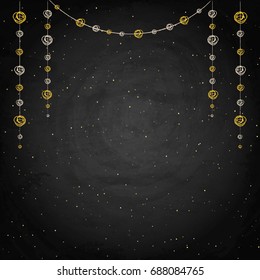 Chalkboard background with drawing bunting decor. Vector illustration