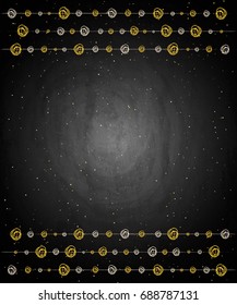 Chalkboard background with drawing bunting decor. Vector illustration