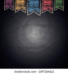 Chalkboard background with drawing bunting flags. Vector illustration