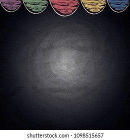 Chalkboard background with drawing bunting flags. Vector illustration