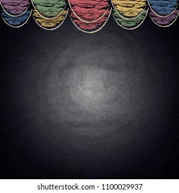 Chalkboard background with drawing bunting flags. Vector illustration