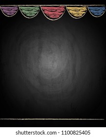 Chalkboard background with drawing bunting flags. Vector illustration