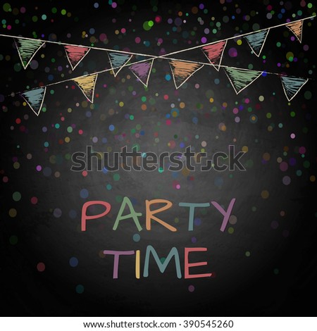 Chalkboard background with drawing bunting flags. Vector illustration