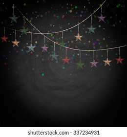 Chalkboard background with drawing bunting stars. Vector texture EPS10