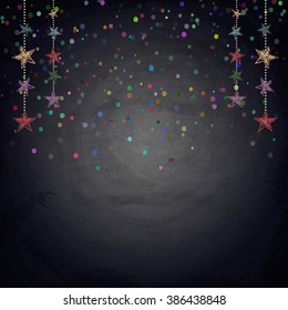 Chalkboard background with drawing bunting stars. Vector illustration
