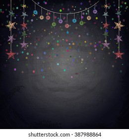 Chalkboard background with drawing bunting stars. Vector illustration