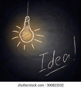 Chalkboard background with drawing lamp. Idea concept. Vector texture