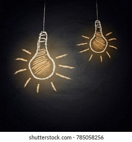 Chalkboard background with drawing lamp. Idea concept. Vector texture