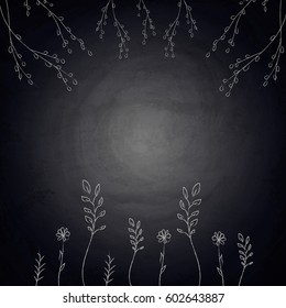 Chalkboard background with drawing plants. Vector illustration