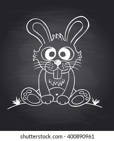 Chalkboard background with funny rabbit.Vector illustration