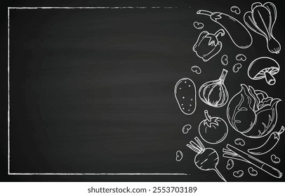 Chalkboard background with vegetable doodles illustration