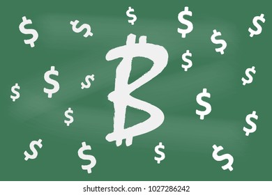 Chalkboard bitcoin sketch. Vector illustration.