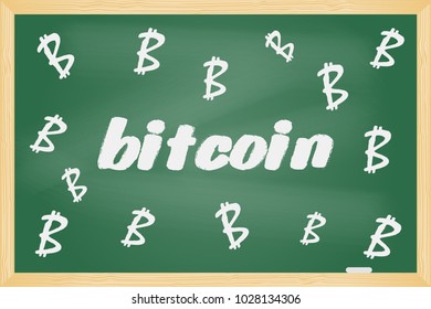 Chalkboard bitcoin sketch. Vector illustration.