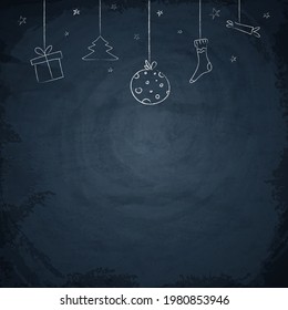 Chalkboard blackboard background for design with hand drawn doodle Christmas decorative elements
