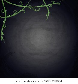 Fondo de pizarra de pizarra para diseño con ramas de plantas dibujadas a mano