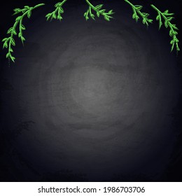 Chalkboard blackboard background for design with hand drawn plants branches