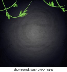 Chalkboard blackboard background for design with hand drawn plants branches