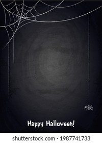 Chalkboard blackboard background for Halloween design with hand drawn web and spider

