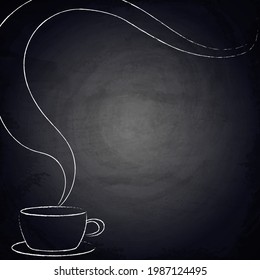 Chalkboard blackboard background for restaurant menu design with hand drawn cup of coffee