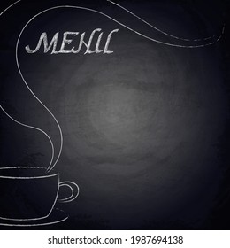 Fondo de pizarra de pizarra para el diseño del menú del restaurante con taza de café dibujada a mano