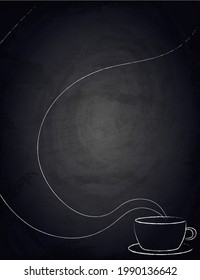 Chalkboard blackboard background for restaurant menu design with hand drawn cup of coffee