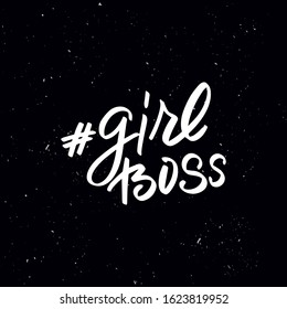 Chalkboard blackboard lettering hashtag girl boss. Handwritten calligraphy text, chalk on a blackboard, vector stock illustration. Greetings for logotype, badge, icon.