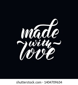 Chalkboard blackboard lettering made with love. Handwritten calligraphy text, chalk on a blackboard, vector illustration.