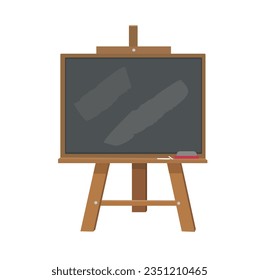 Chalkboard or blackboard with wooden easel stand vector illustration set.  Black board used in classroom or restaurant, cafe house. Back to school concept.