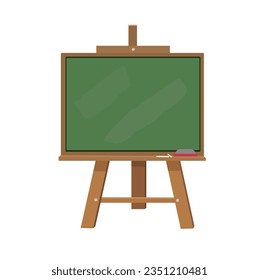 Chalkboard or blackboard with wooden easel stand vector illustration set.  Green board used in classroom or restaurant, cafe house. Back to school concept.