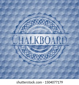 Chalkboard blue emblem or badge with abstract geometric polygonal pattern background. Vector Illustration. Detailed.