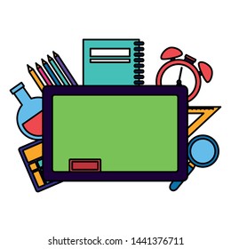 chalkboard book clock ruler calculator back to school vector illustration