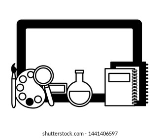 chalkboard books test tube magnifier paintbrush back to school vector illustration