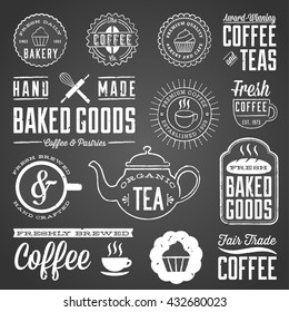 Chalkboard Cafe and Bakery Designs - Set of chalkboard labels and design elements. Colors are global and each design is grouped for easy editing.  