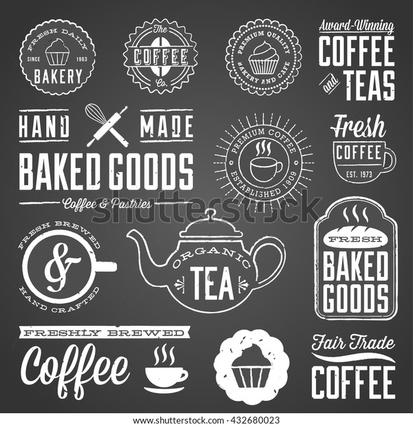 Chalkboard Cafe Bakery Designs Set Chalkboard Stock Vector