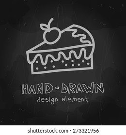 Chalkboard cake mockup. Vector chalk art on blackboard can be used fro bakery advertisement, banner, cafeteria, restaurant menu. Sweet hand drawn mock up.