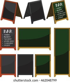 Chalkboard cartoon Mock up, Street display, banner. Flat. Place for text. Isolated.