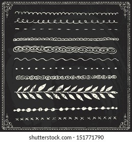 Chalkboard Chalk Draw Line Border Vector Doodle Divider Frame Leaf Hand Drawn Vector Line Border Bundle And Design Element On A Chalkboard Chalkboard Chalk Draw Line Border Vector Doodle Divider Frame