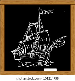 chalkboard chalk sketch of regatta sail sailship . vector