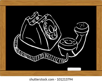 chalkboard chalk sketch of rotary telephone handset. vector