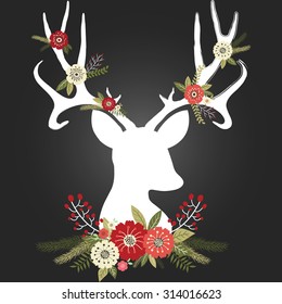 Chalkboard Christmas Deer Antlers with Flowers set.
