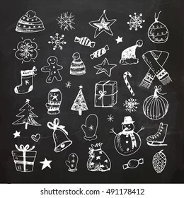 Chalkboard Christmas doodles set
