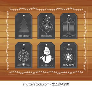 Chalkboard christmas gift tags hand drawn vintage