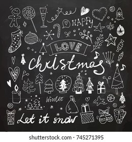 Chalkboard Christmas and New Year doodles collection