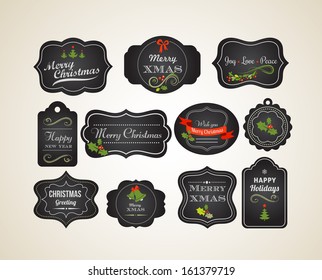 Chalkboard Christmas vintage invitation and labels