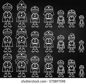 Chalkboard Collection of Diverse Stick Figure Superheroes or Superhero Families - Vector Format 