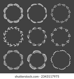 Chalkboard collection of handdrawn floral wreaths.