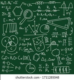 Chalkboard concept scientific formulas vector